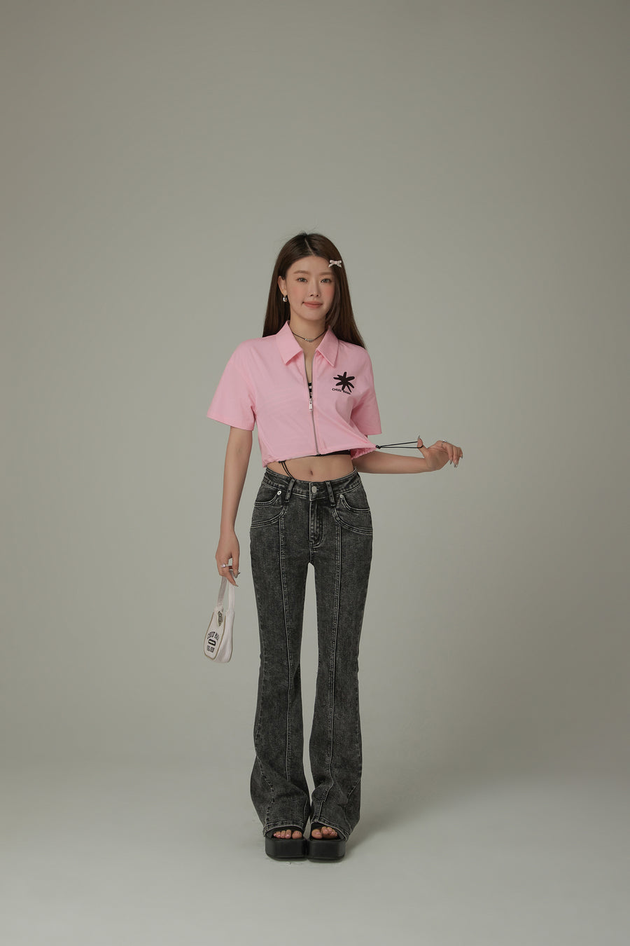 CHUU Logo Collar Color Drawstring Zip-Up