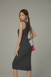 Front Cut Out Side Shirring Long Dress