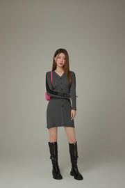 Ribbed Knit Button Dress
