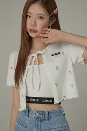 Cherry Ribbon Tie Short Sleeve Cardigan