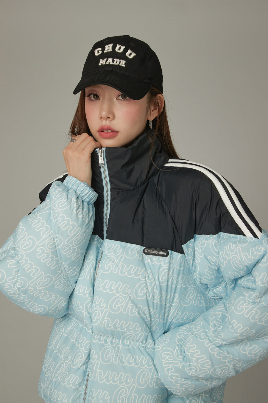 CHUU Color Combination Lettering Padded Jacket