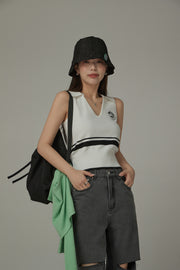 Knit Colorblock Open Collar Sleeveless Vest