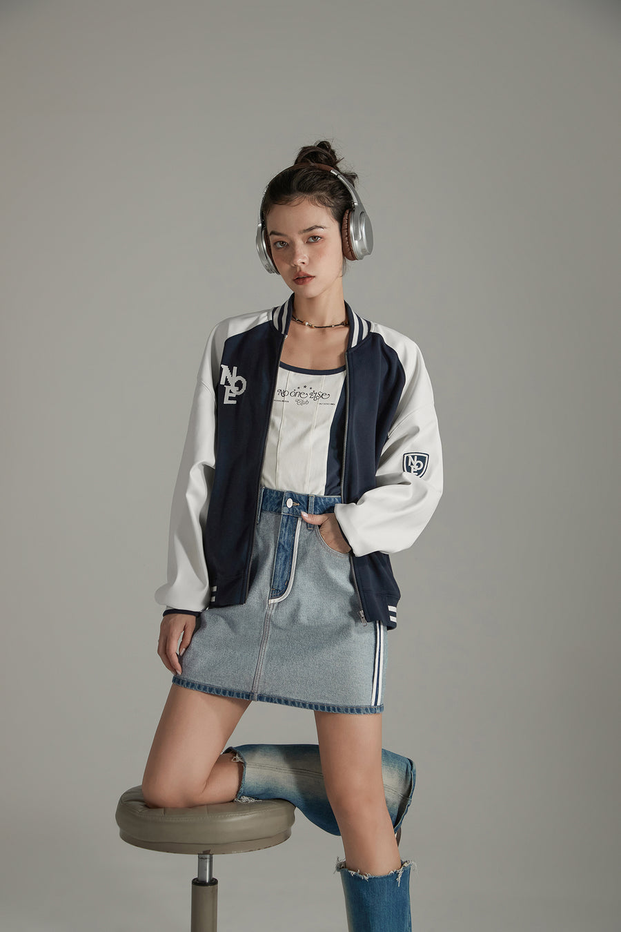 CHUU Letterman Varsity Zip-Up Jacket