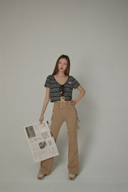 Double Button High Waisted Flared Semi-Bootcut Pants