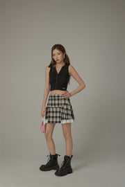 Checked Lace Hem Mini Skirt