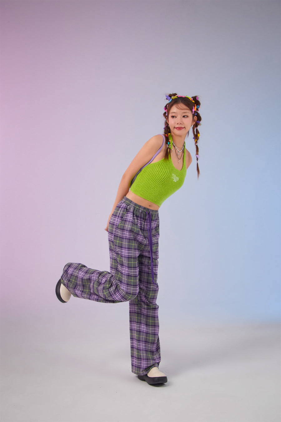 CHUU Color String Check Pants