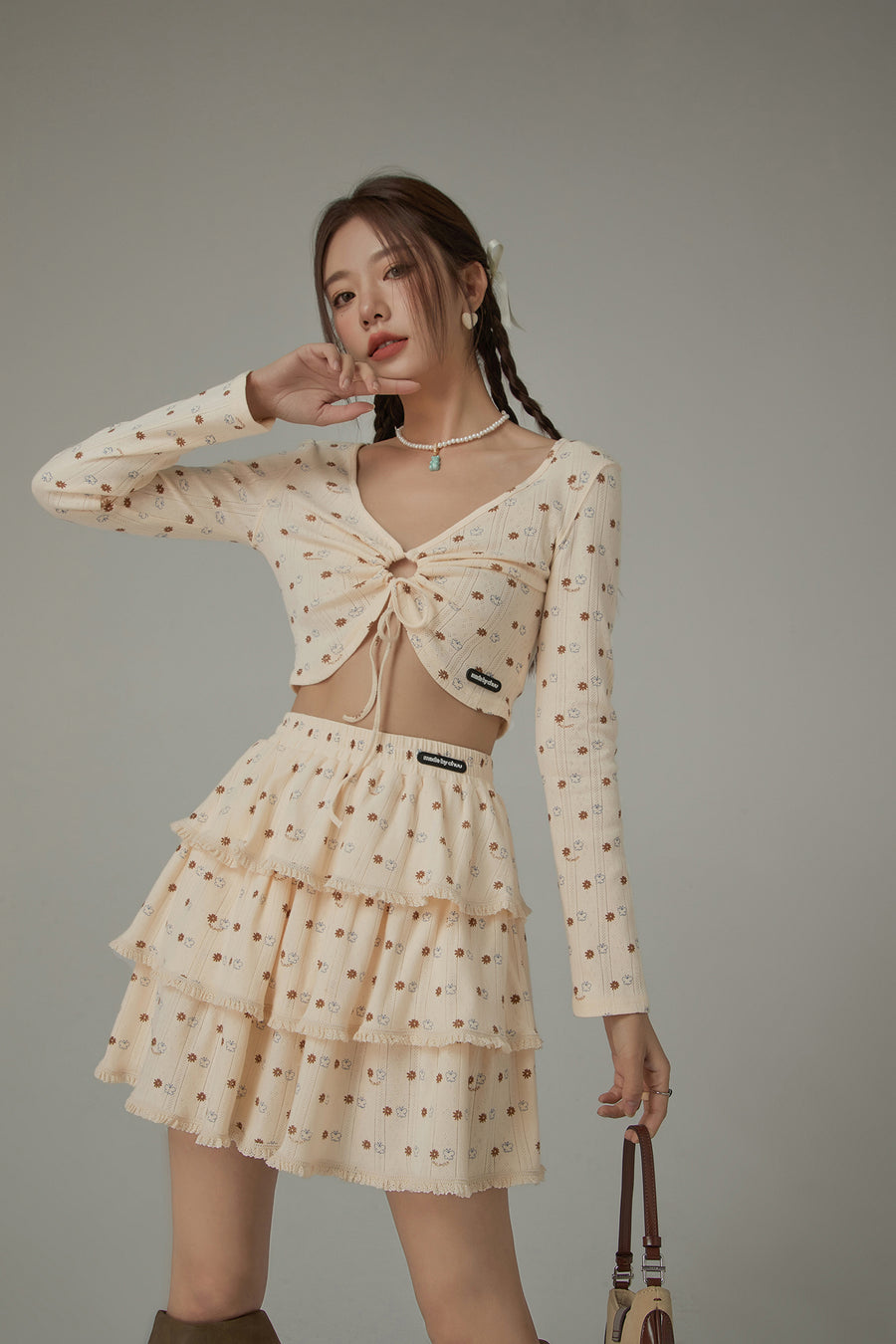 CHUU Layered Ruffled Printed Skirt