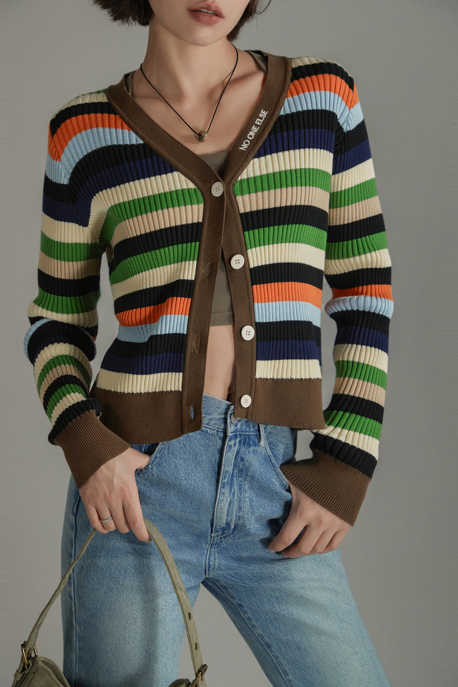 CHUU Striped Knit Cardigan