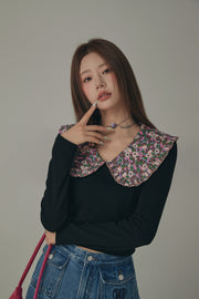 Flower Floral Collar Long Sleeved T-Shirt