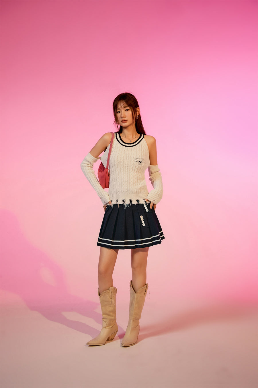 CHUU Distressed Off The Shoulder Knit Sweater