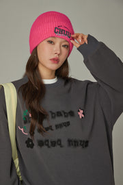 Lettering Flowers Boxy Sweatshirt