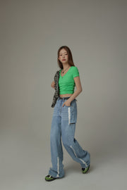 Cotton Denim Straight Pants