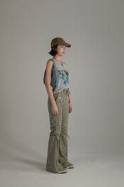 String Shirring Bootcut Cargo Style Pants