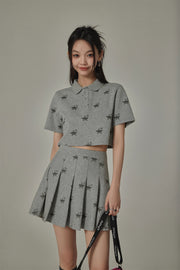 Chuu Star Pattern Button Up Collar Cropped T-Shirt