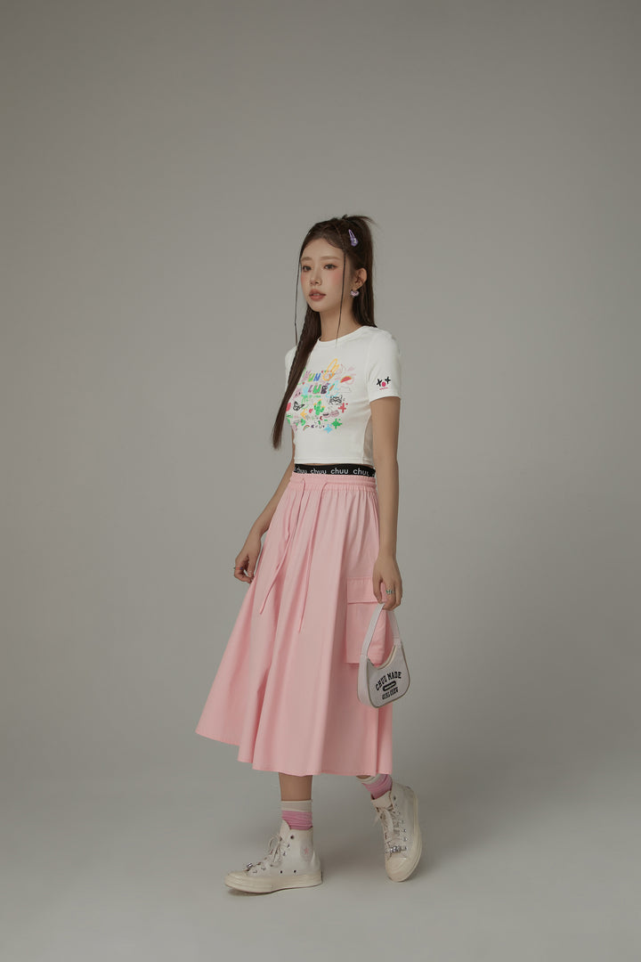 Lettering Band Pocket String Long Skirt