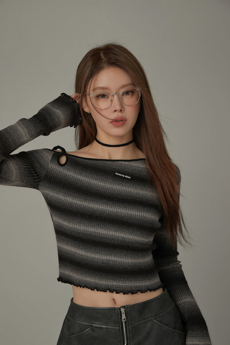 CHUU One-Shoulder Frill Knit Top