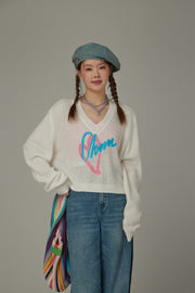 Logo Heart V-Neck Knit Sweater