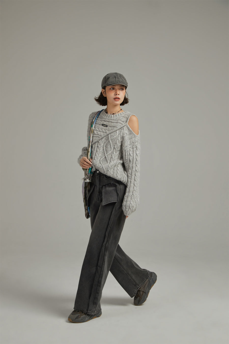 CHUU One Shoulder Twist Knit Sweater