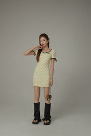 Heart Dot Patten Ribbon Sleeves Mini Dress