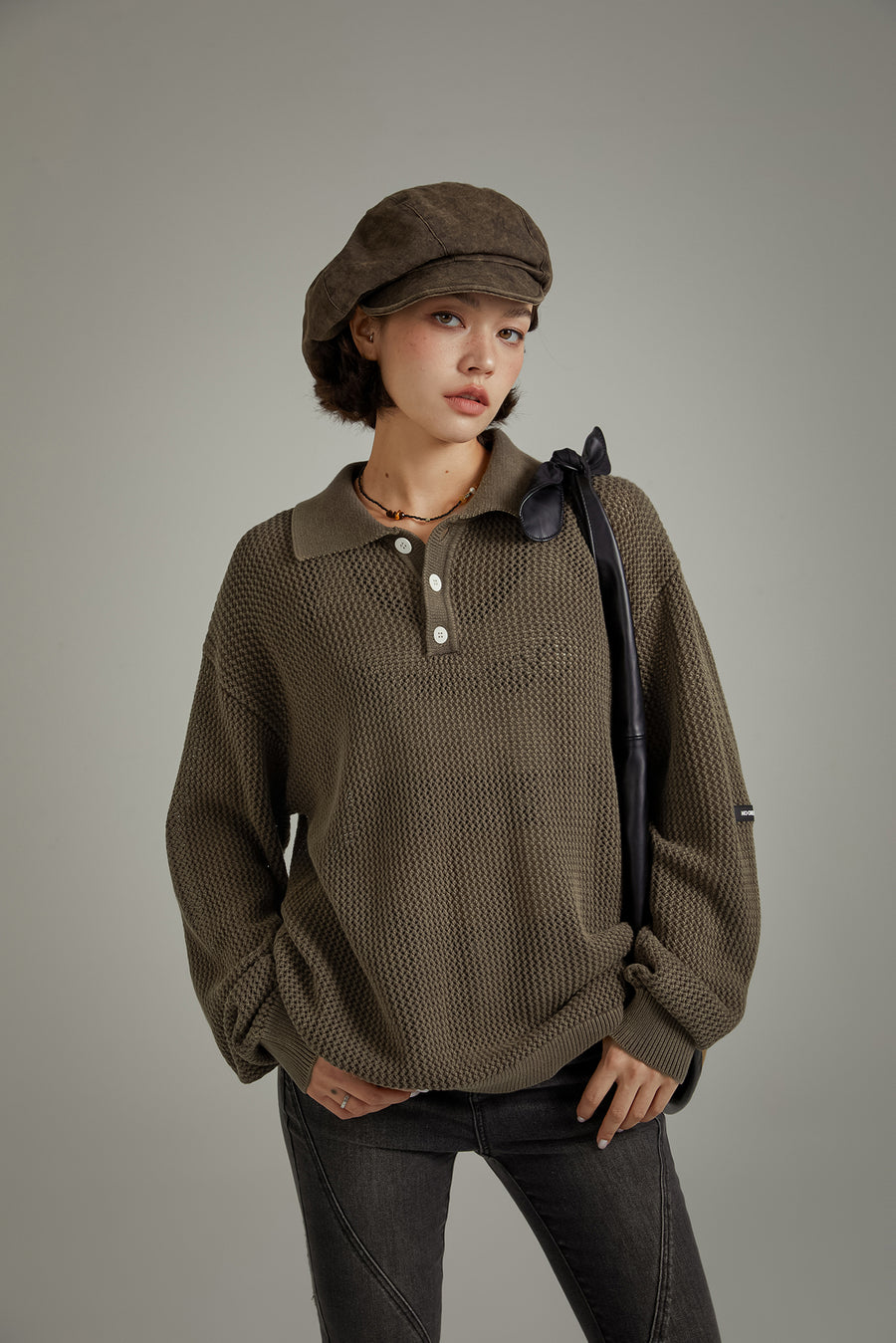 CHUU Polo Neck Loose Knit Sweater