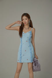 Cherry Printed Frilly Bustier Sleeveless Strap Mini Dress