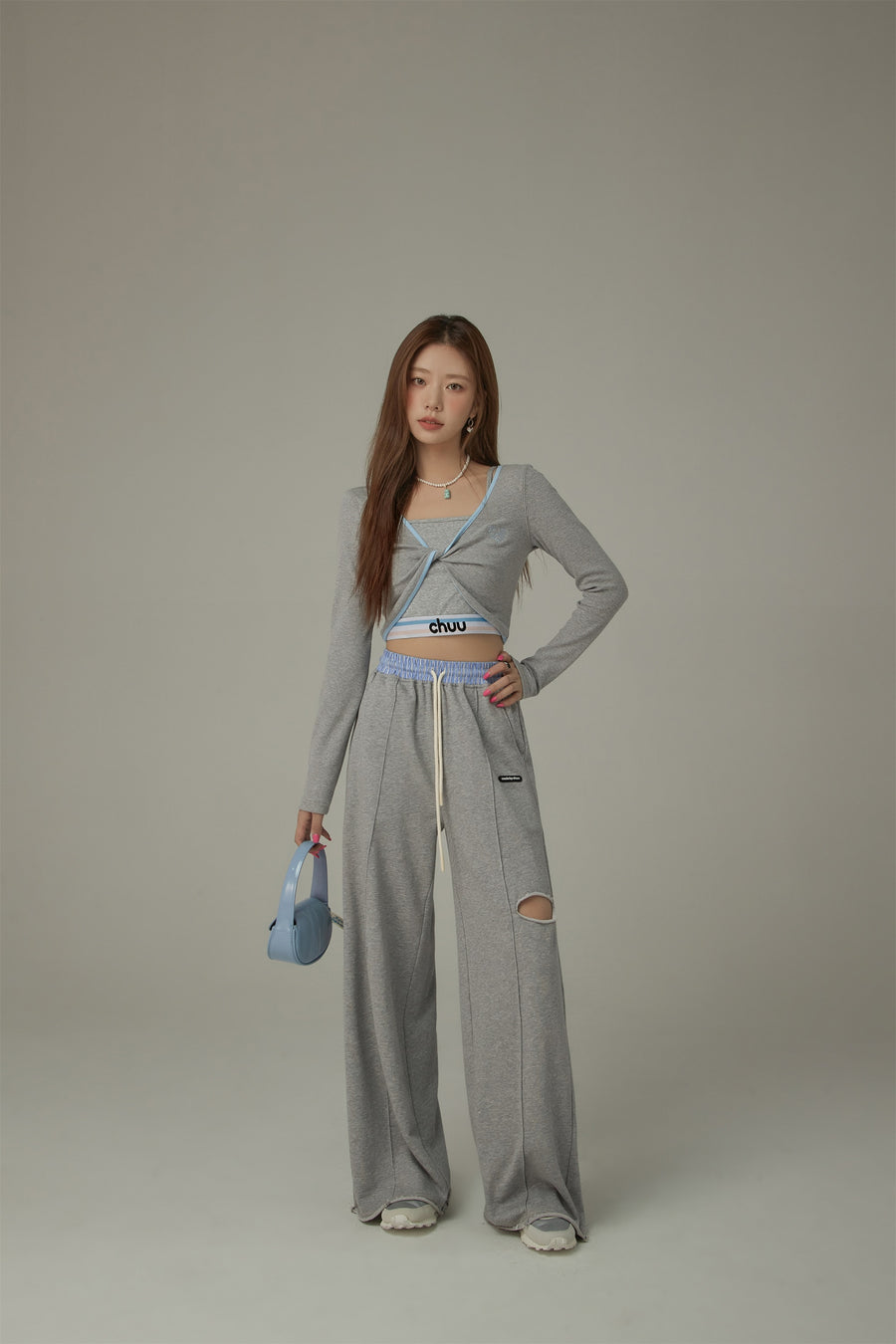 CHUU Slit Color Wide Sporty Casual Pants