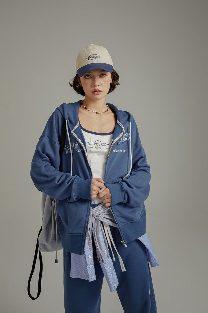 Loose Fit Hooded String Sporty Zip-Up