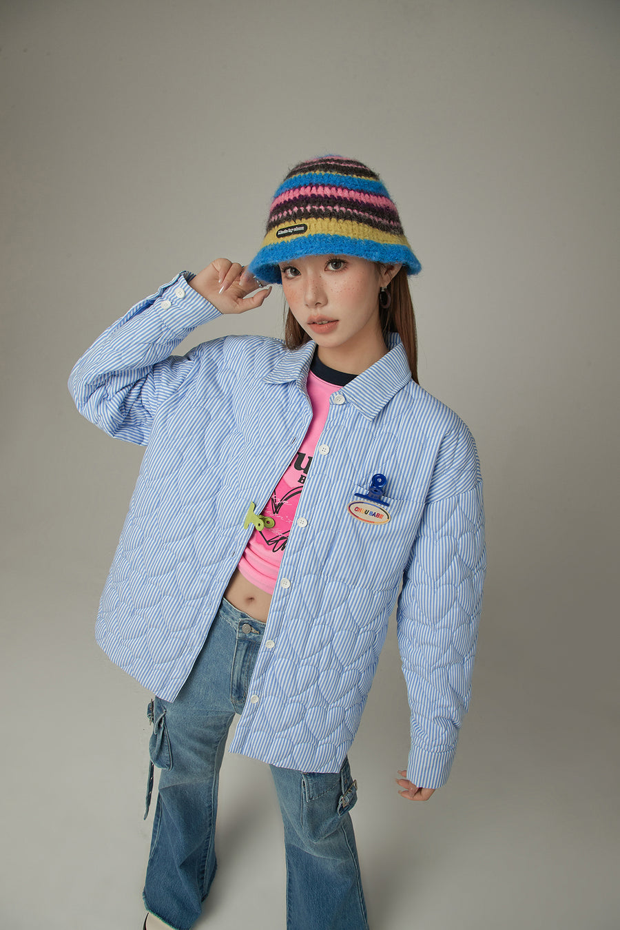 CHUU Heart Shirt Quilted Padded Shacket