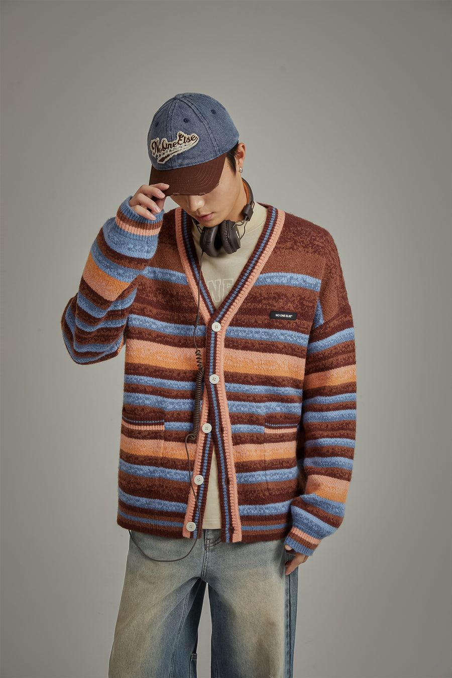 CHUU Striped Knit Cardigan