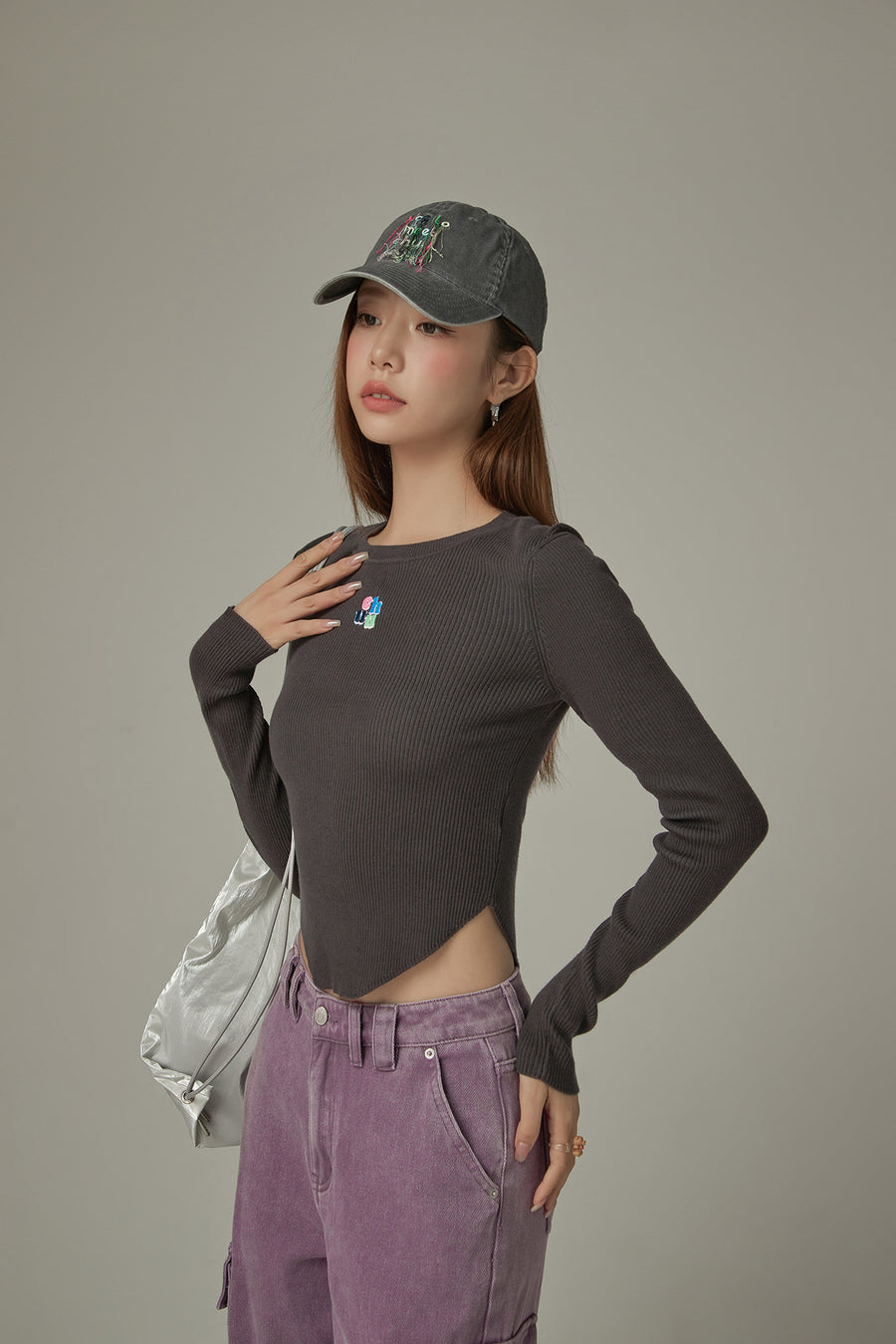 CHUU Color Ribbed Slim Knit Top