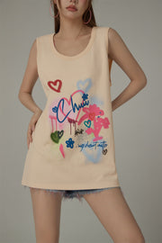 Graffiti Print U-Neck Boxy Sleeveless Top