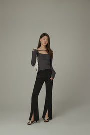 Front Ankle Slit Bootcut Pants