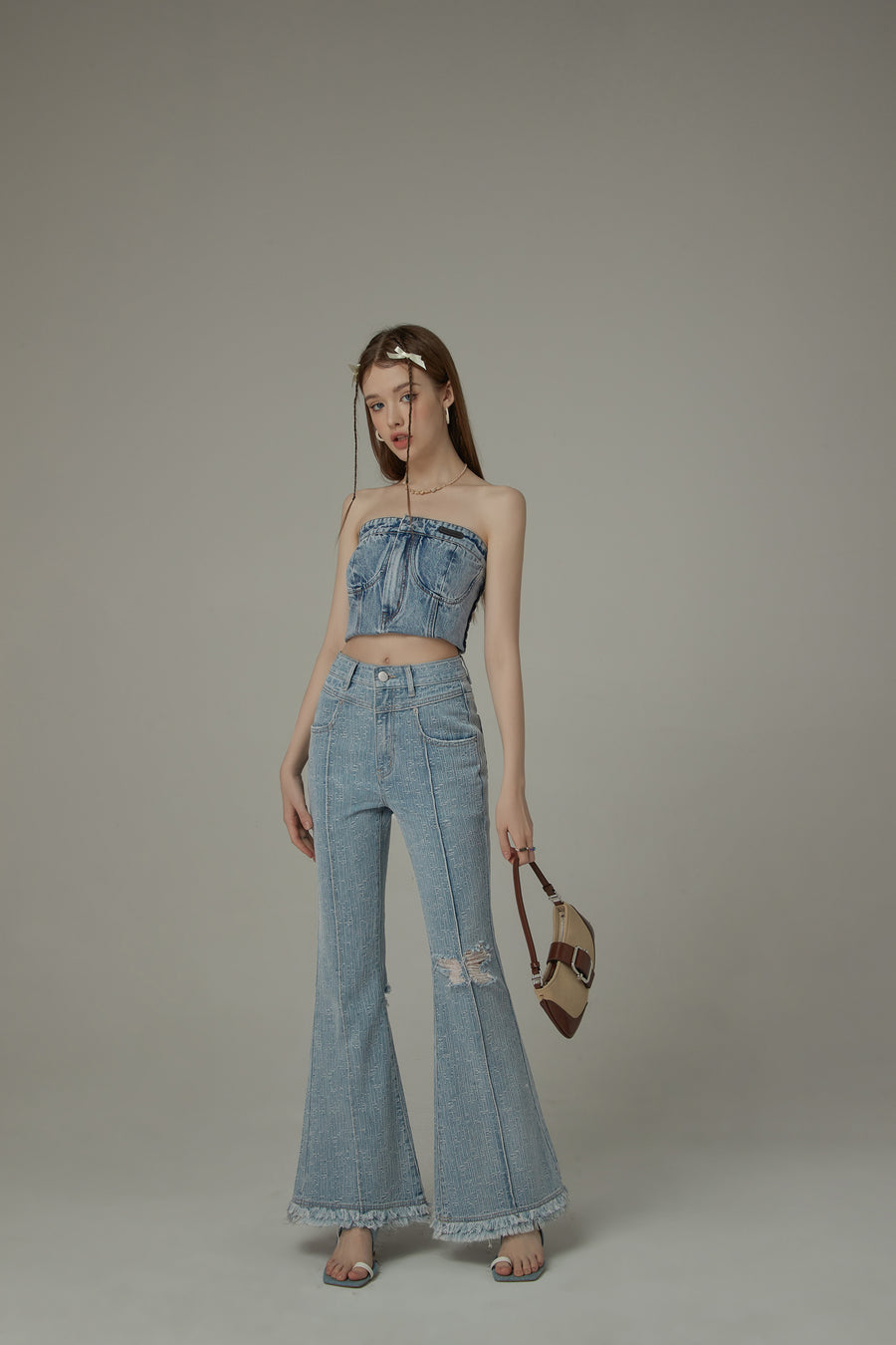 CHUU Fringed Ripped Bootcut Denim Jeans