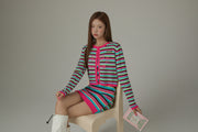 Rainbow Stripes Knit Button Cardigan