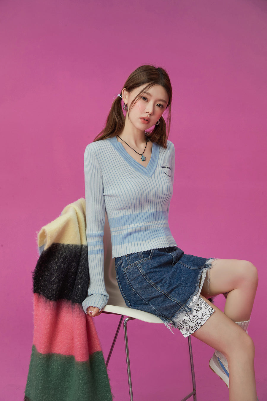 CHUU V-Neck Ribbed Knit Sweater