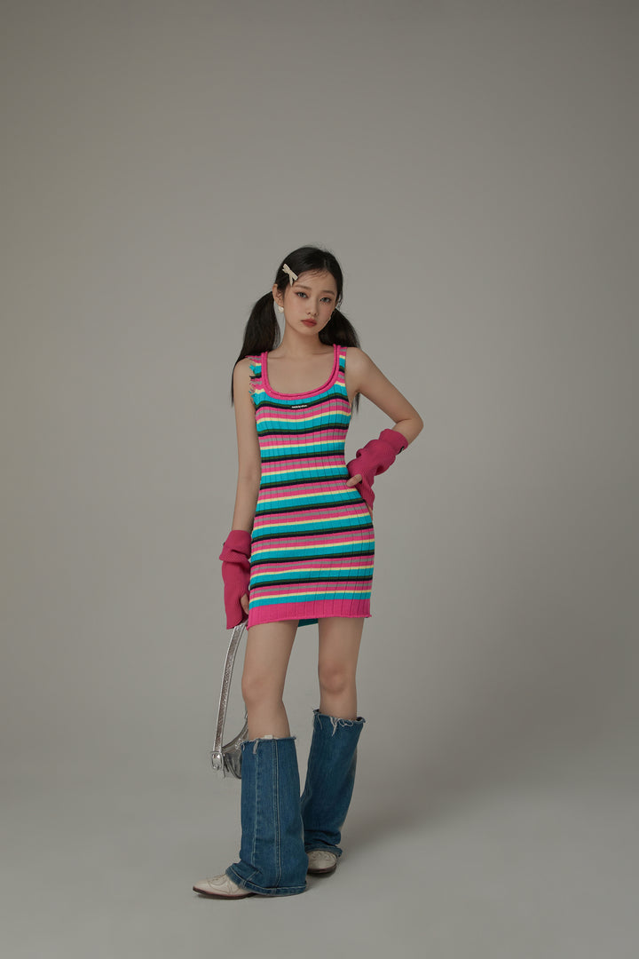 Rainbow Sleeveless Slim Dress