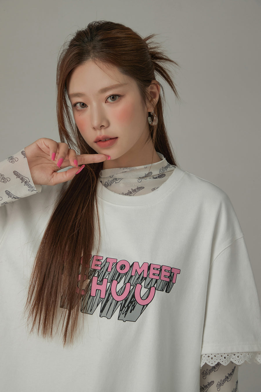 CHUU Logo Lace Loose Fit T-Shirt