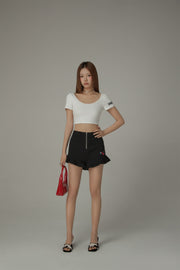 Chuu Sleeve Lettering Big U Neck Crop T-Shirt