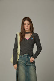 Rainbow Logo Twist Ribbed Knit Sweater