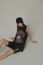 Vintage Oversized Chuu Printed Car Sleeveless T-Shirt