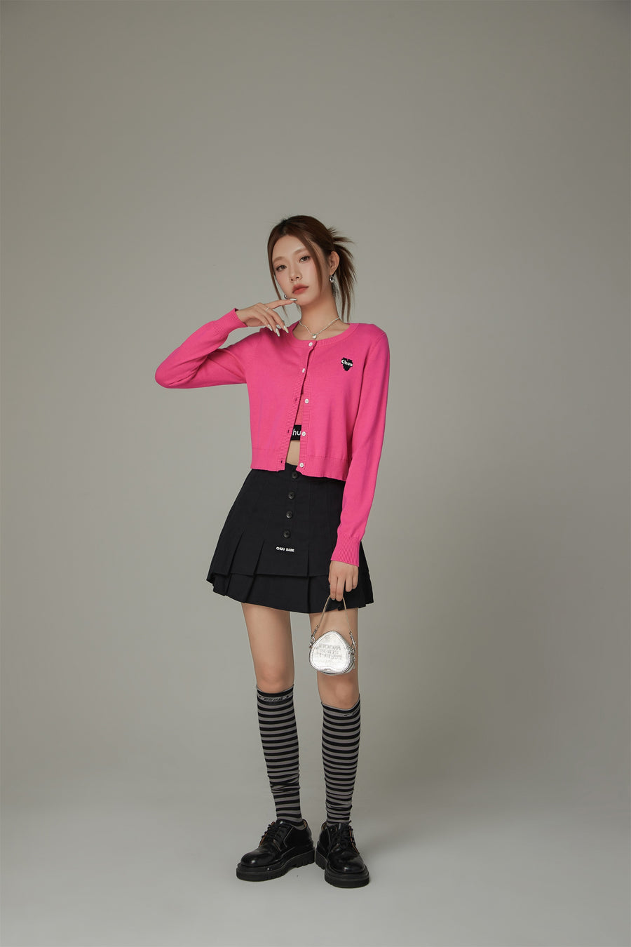 CHUU Logo Heart Knit Color Cardigan