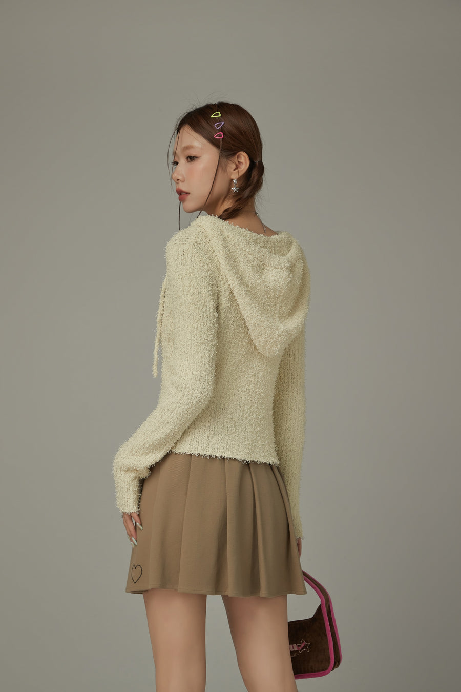 CHUU Fuzzy Hooded Knit Cardigan