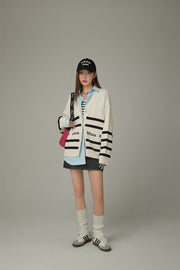 Lettering Striped Knit Cardigan