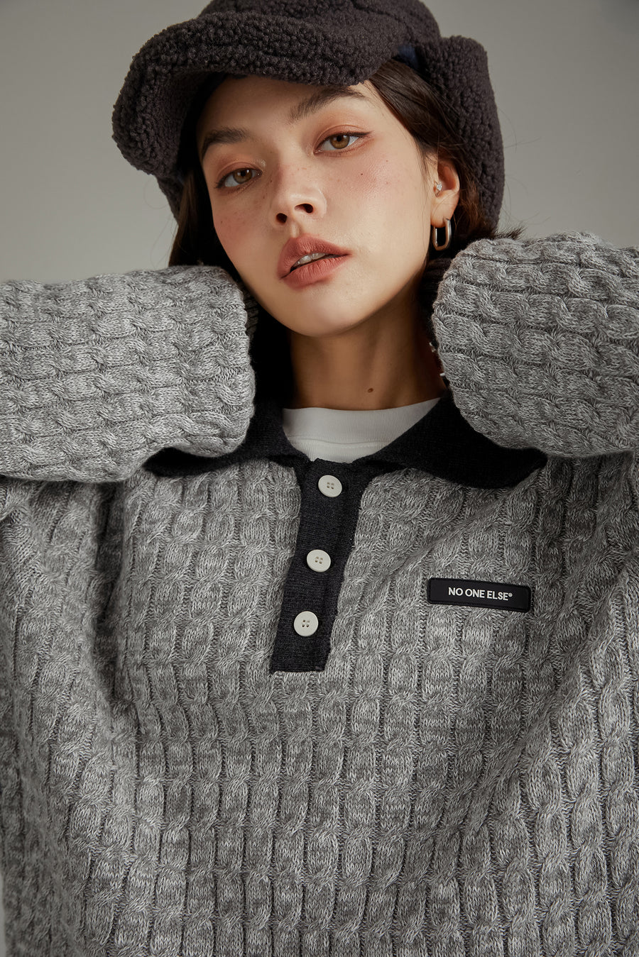 CHUU Polo Neck Twist Knit Sweater