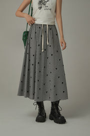 String Heart Check Long Skirt