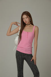 Color Button Sleeveless Tank Top