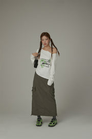 Size Doesn¡¯T Matter Buttoned Off-Shoulder Top