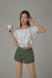 Shirred Puffy Sleeve Cropped Blouse