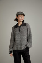 Polo Neck Color Combination Knit Sweater