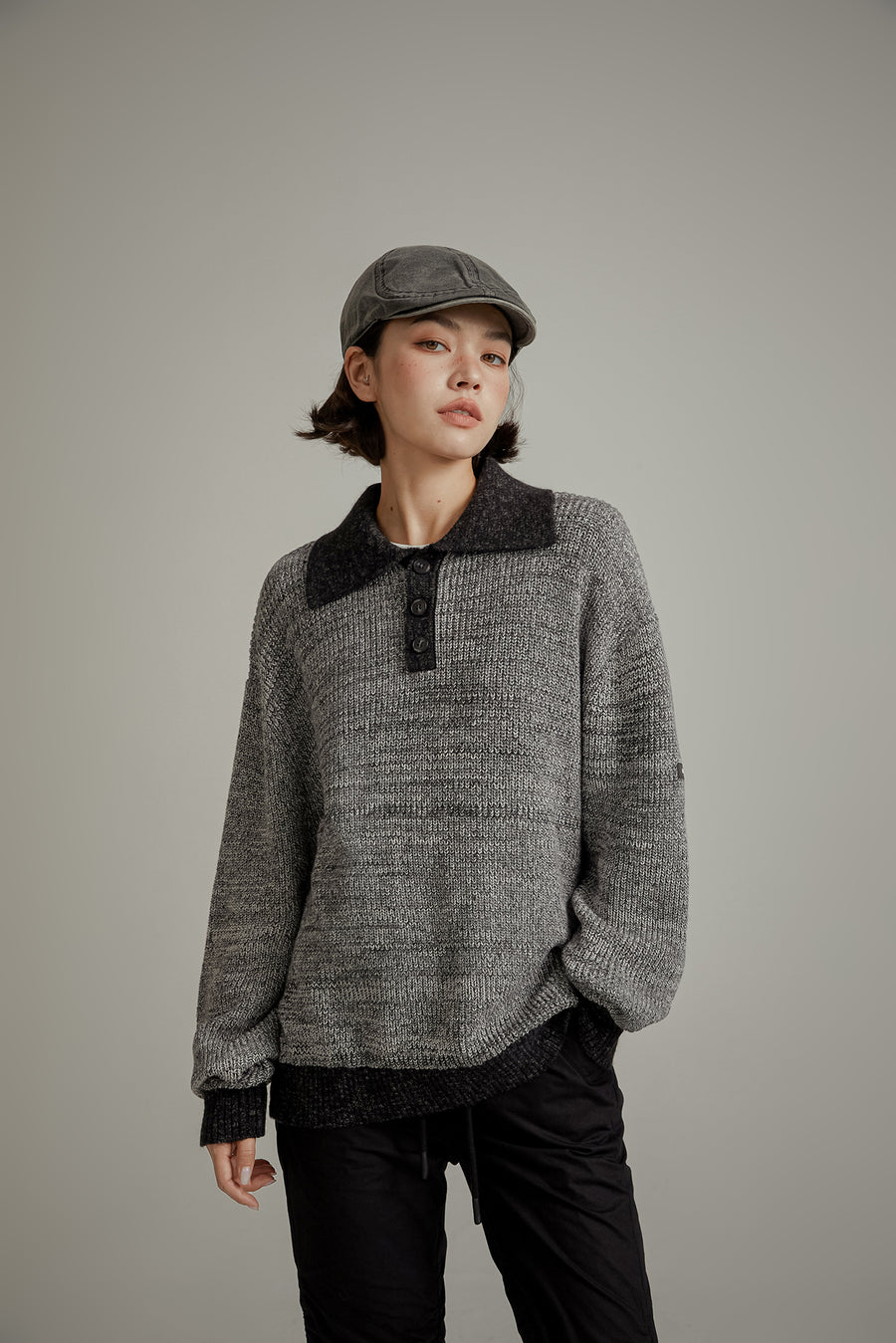 CHUU Polo Neck Color Combination Knit Sweater